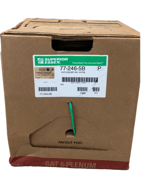 Caja con 1000 pies de cable Plenum para redes CAT6, 23AWG, color verde – Superior Essex 77-246-5B