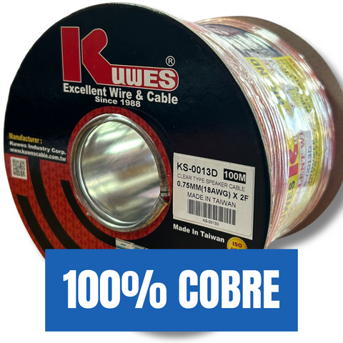 Cable para bocinas 18AWG 100% cobre, 100 metros Kuwes KS-0013D