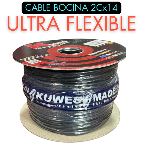 Cable para bocinas ultra flexible 14AWG Cobre, 100 metros Kuwes KS-HCP620BK