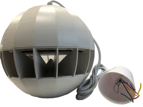 Bocina colgante de 20W, línea de 100V, omnidireccional, para Sistemas de música ambiental y de voceo, en color blanco – LDQ-005