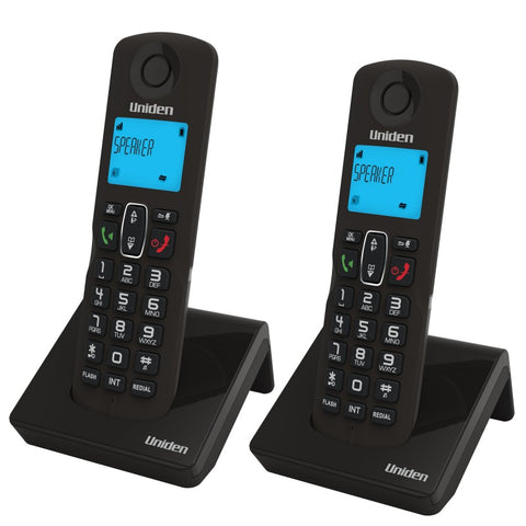 Combo de 2 teléfonos inalámbricos Uniden AT3101-2BK con pantalla, identificador de llamadas y altavoz