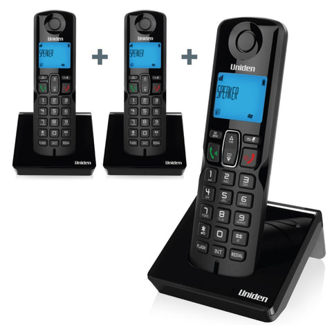 Combo de 3 teléfonos inalámbricos Uniden AT3101-3BK con pantalla, identificador de llamadas y altavoz