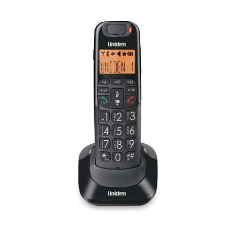 Teléfono inalámbrico en color negro con amplificador de voz y teclas grandes – AT4105 Uniden