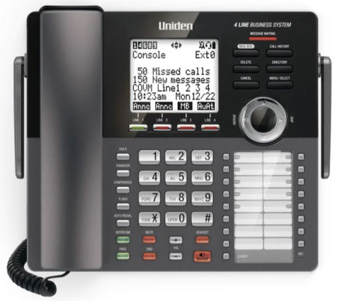 Teléfono Uniden AT4801 de 4 líneas telefónicas, auto-atención por cada línea, contestador automático, expandible hasta 9 portátiles