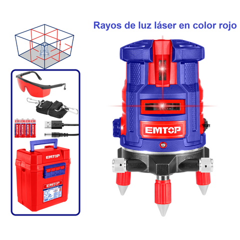 Nivel láser multilínea con autonivelación, rotación 360°, rayo láser en color rojo – EMTOP ESLE53001