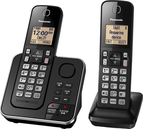 Combo de 2 auriculares de teléfonos inalámbricos DECT con Contestador, identificador de llamadas, teclado iluminado, altavoz, operación con alimentación de respaldo* - KX-TGC362LAB – Panasonic