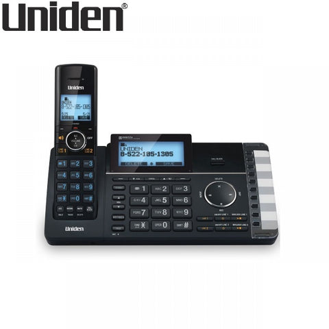 Teléfono inalámbrico Uniden AT4401 de 2 líneas telefónicas, doble teclado, contestador automático, función de bloqueo de llamada inteligente, expandible hasta 12 portátiles