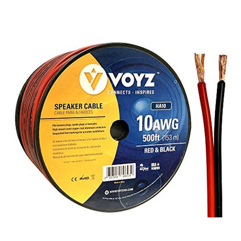 Bobina con 500 pies de cable de audio para altavoces 10AWG con chaqueta en color rojo/ negro – VOYZ HA10