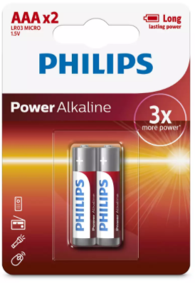 Paquete con 2 baterías alcalinas AAA LR03P2B/97 de marca Philips