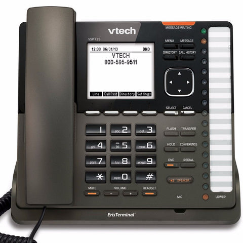 Teléfono IP de 5 cuentas SIP y 2 puertos 10/100/1000 Mbps, soporta PoE, posee entrada de 2.5mm para diadema – VSP735 Vtech