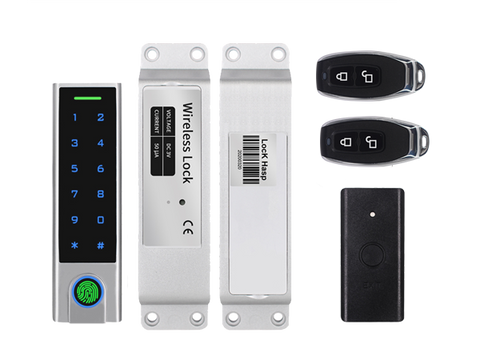 Kit de acceso inalámbrico: Teclado biométrico IP65 + Cerradura + Botón de salida + Transmisores – Secukey WS2