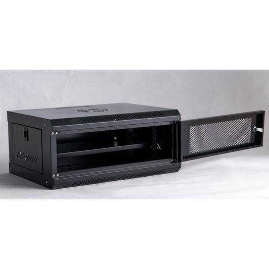Gabinete de 4U con puerta de malla y bandeja incluida
