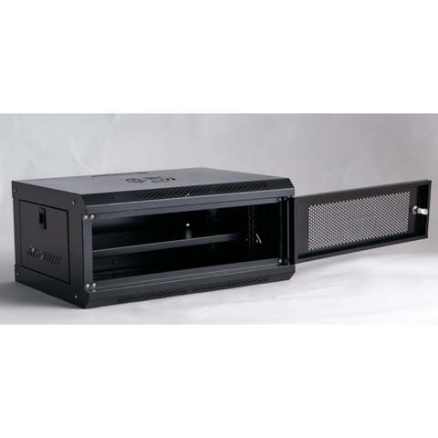 Gabinete de 4U con puerta de malla y bandeja incluida