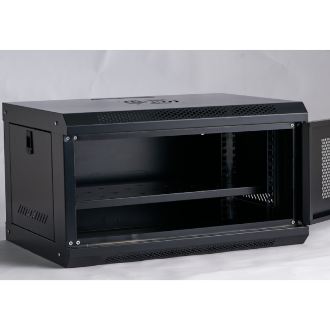 Gabinete de 6U con puerta de malla y bandeja incluida