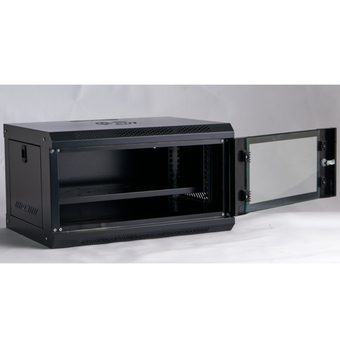 Gabinete de 6U con puerta de vidrio y bandeja incluida