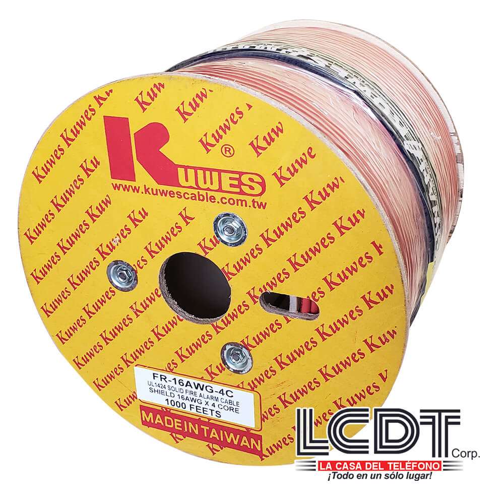 Rollo de cable blindado para incendio 4C 16AWG, sólido, cobre, 1000 pies - KUWES FR-16AWG-4C