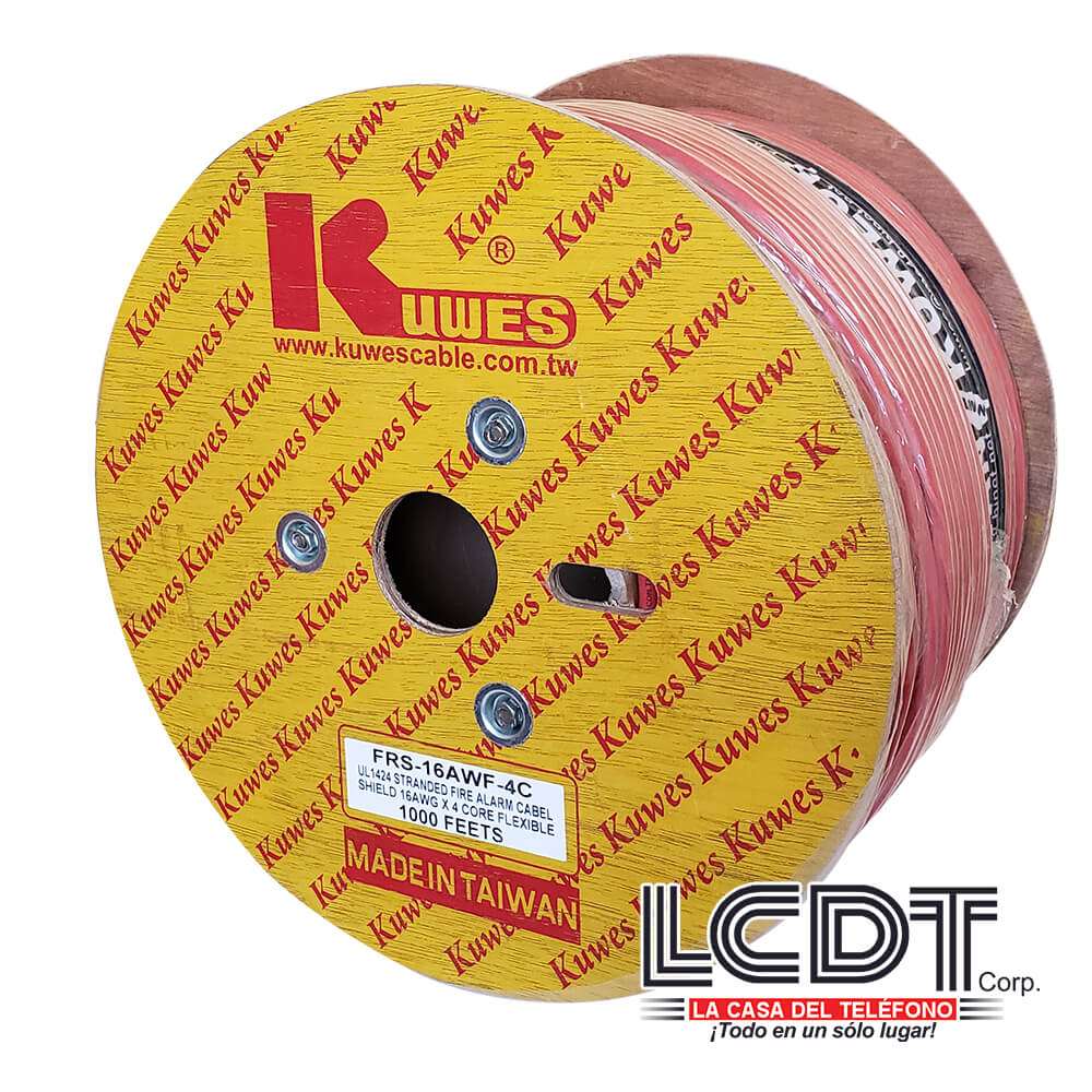 Rollo de cable blindado para incendio 4C 16AWG, hebrado, cobre, 1000 pies - KUWES FRS-16AWG-4C