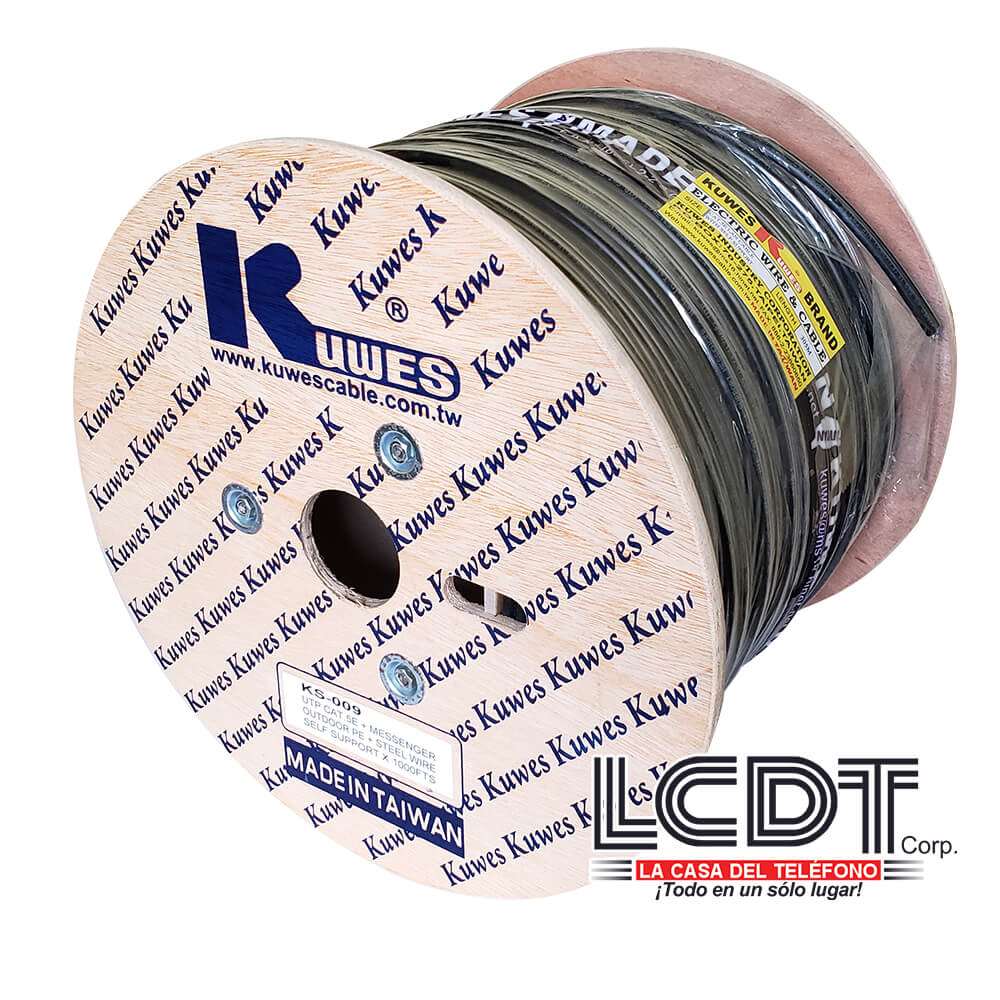 Rollo de UTP CAT5e negro, intemperie, mensajero, 1000 pies - KUWES KS-009