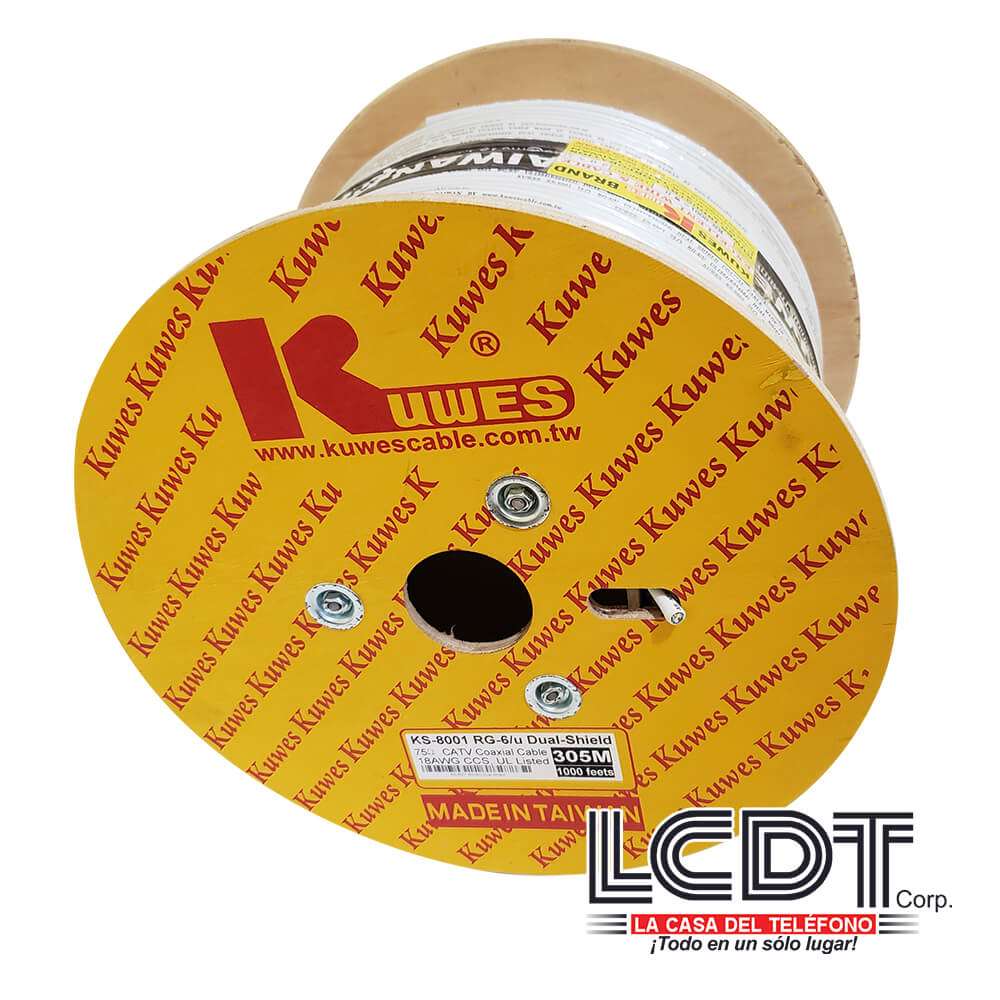 Rollo de coaxial RG-6/U blanco, 1000 pies – KUWES KS-8001-WH