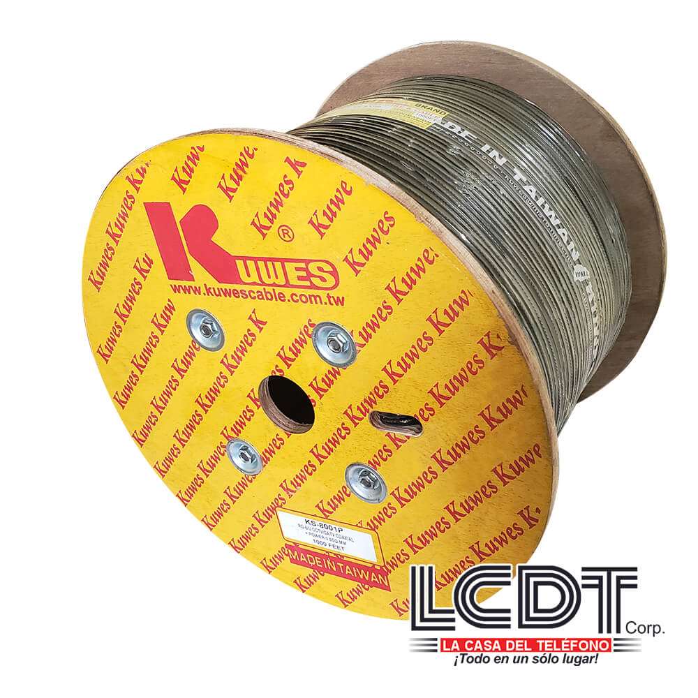 Rollo de coaxial RG-6/U + Siamés negro, 1000 pies – KUWES KS-8001P