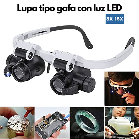 Lupa tipo gafas con iluminación