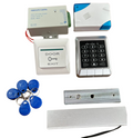 KIT completo de acceso: Cerradura magnética, teclado, fuente de poder, campana, botón de salida y llaveros de proximidad
