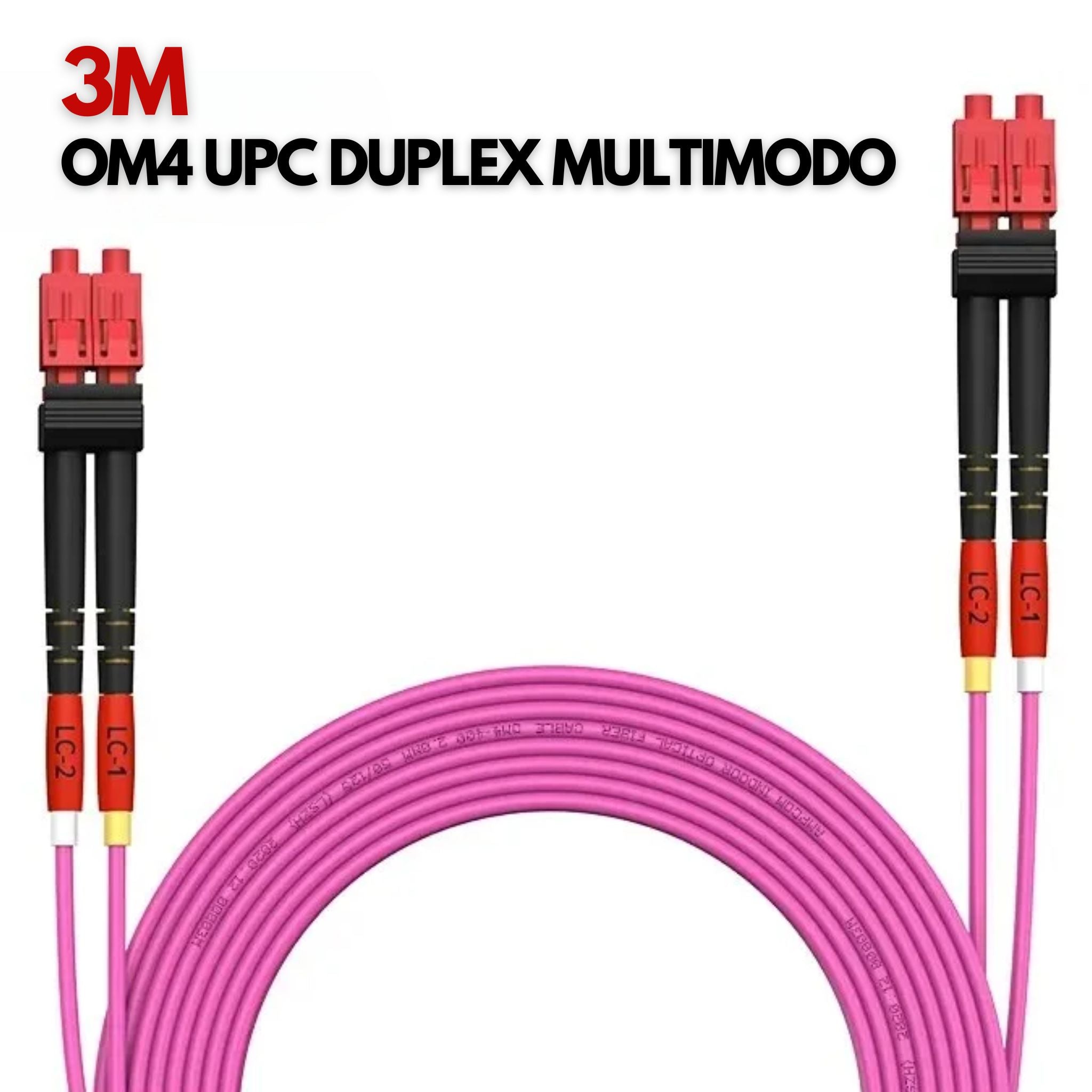 Patch Cord de fibra óptica multimodo OM4 dúplex LC/UPC a LC/UPC de 3 metros