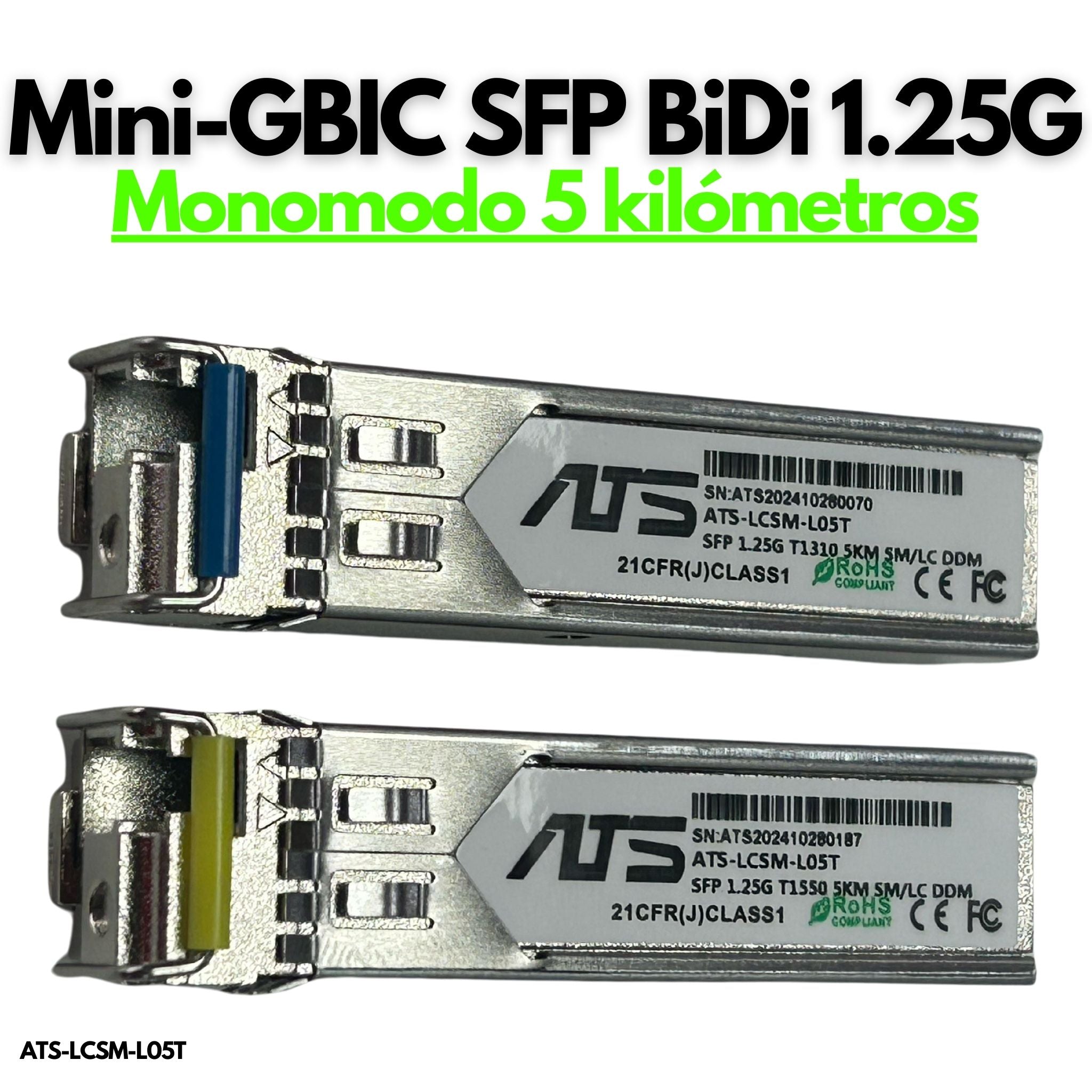 Transceptor Mini GBIC SFP BiDi LC 1.25G 1310nm 1550nm 5 kilómetros