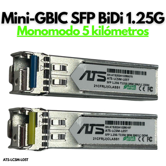Transceptor Mini GBIC SFP BiDi LC 1.25G 1310nm 1550nm 5 kilómetros