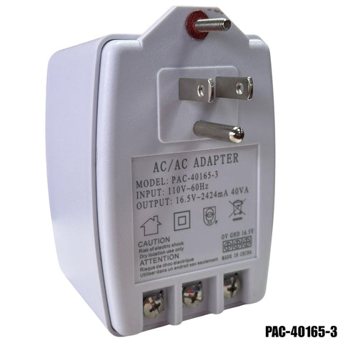 Adaptador de corriente AC 16.5V 40VA 2424mA para sistemas de alarma y timbres