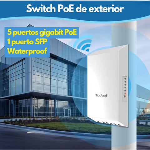 Switch gigabit poe con puerto uplink SFP, uso en exterior