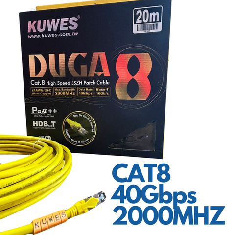 Patch Cord S/FTP para redes CAT8 de 20M color amarillo Kuwes C8P-200