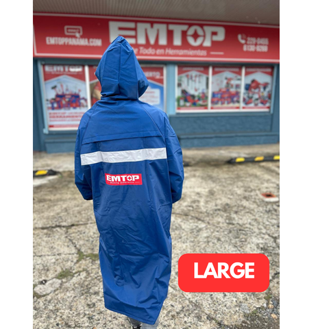 Capote para lluvia con cinta reflectiva, color azul, talla L Emtop ERCT01L