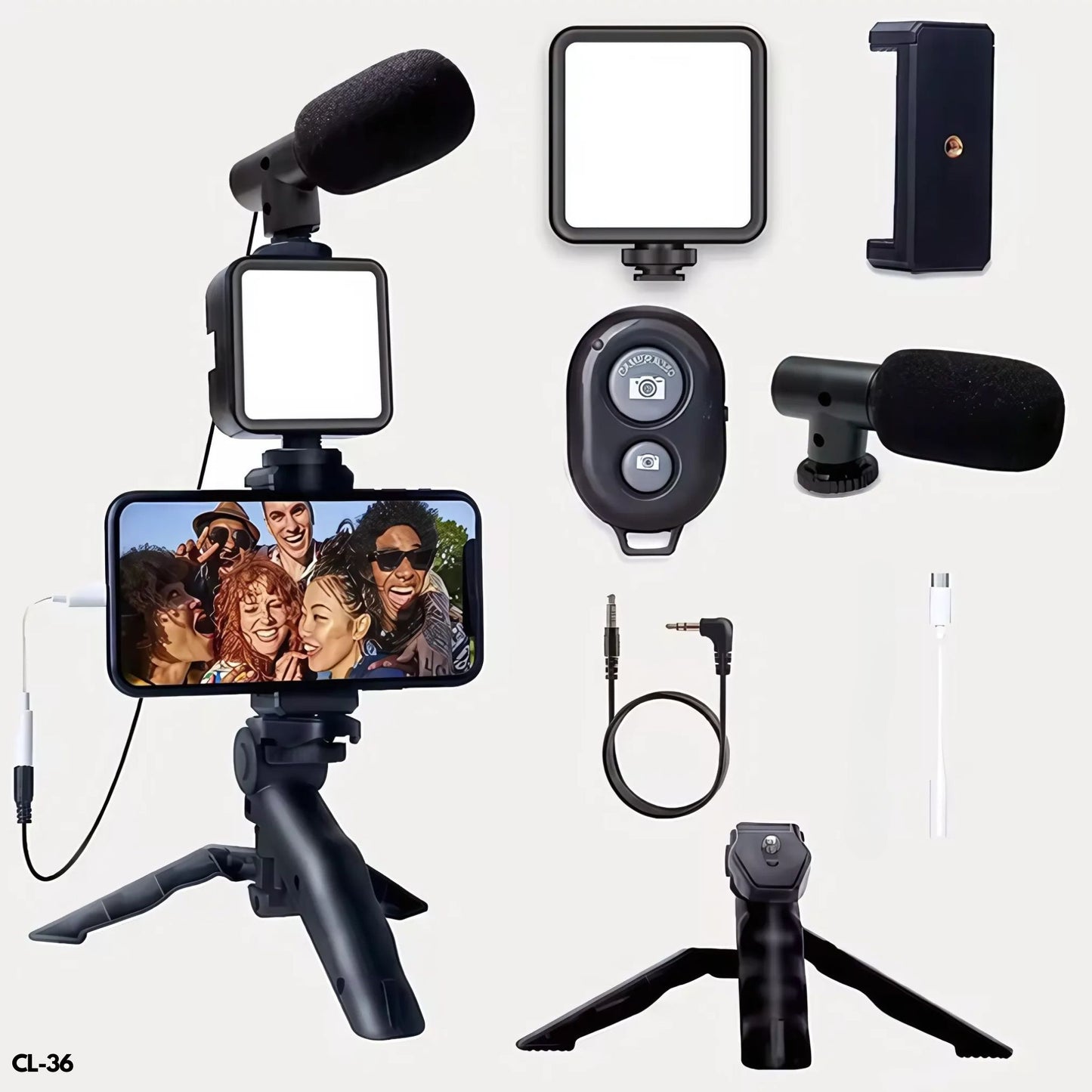 Kit de vlogging para creadores de contenido: Trípode, luz y micrófono incluidos