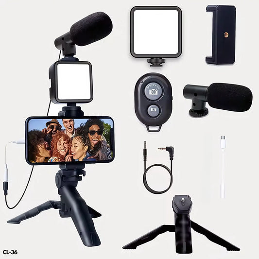 Kit de vlogging para creadores de contenido: Trípode, luz y micrófono incluidos