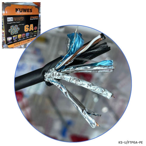 Cable U/FTP Cat6A intemperie PE UV 23AWG 305m Kuwes KS-UFTP6A-PE instalación exterior 
