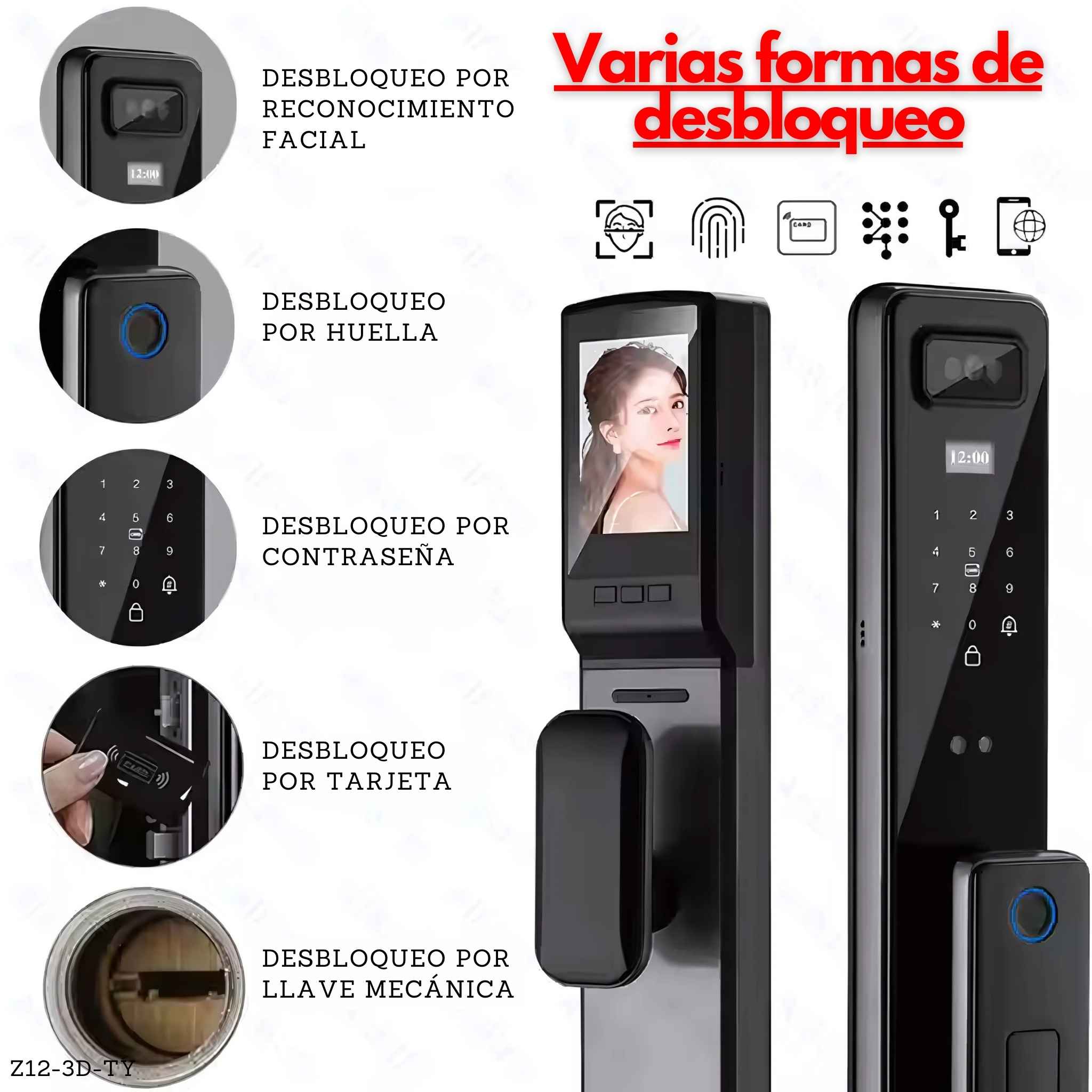 Cerradura inteligente con reconocimiento facial Smart lock Z12-3D-TY
