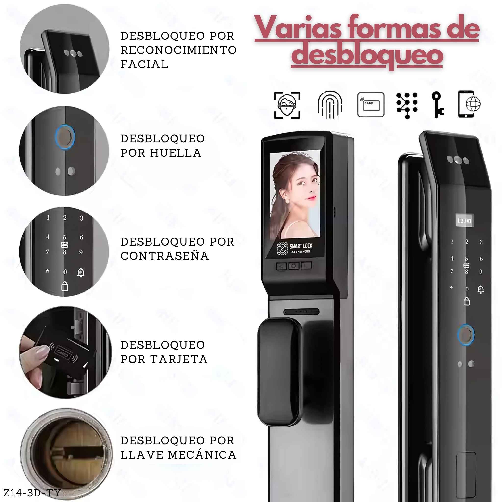 Cerradura inteligente con reconocimiento facial Smart lock Z14-3D-TY