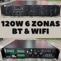 Amplificador PA de 120W DA-120MW de 6 zonas, WIFI/ USB/ SD/ FM/ BT
