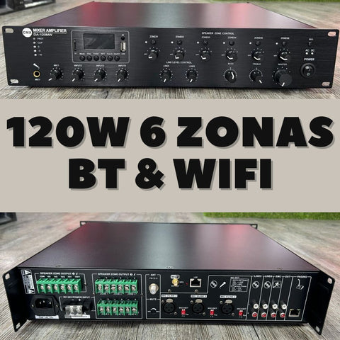 Amplificador PA de 120W DA-120MW de 6 zonas, WIFI/ USB/ SD/ FM/ BT
