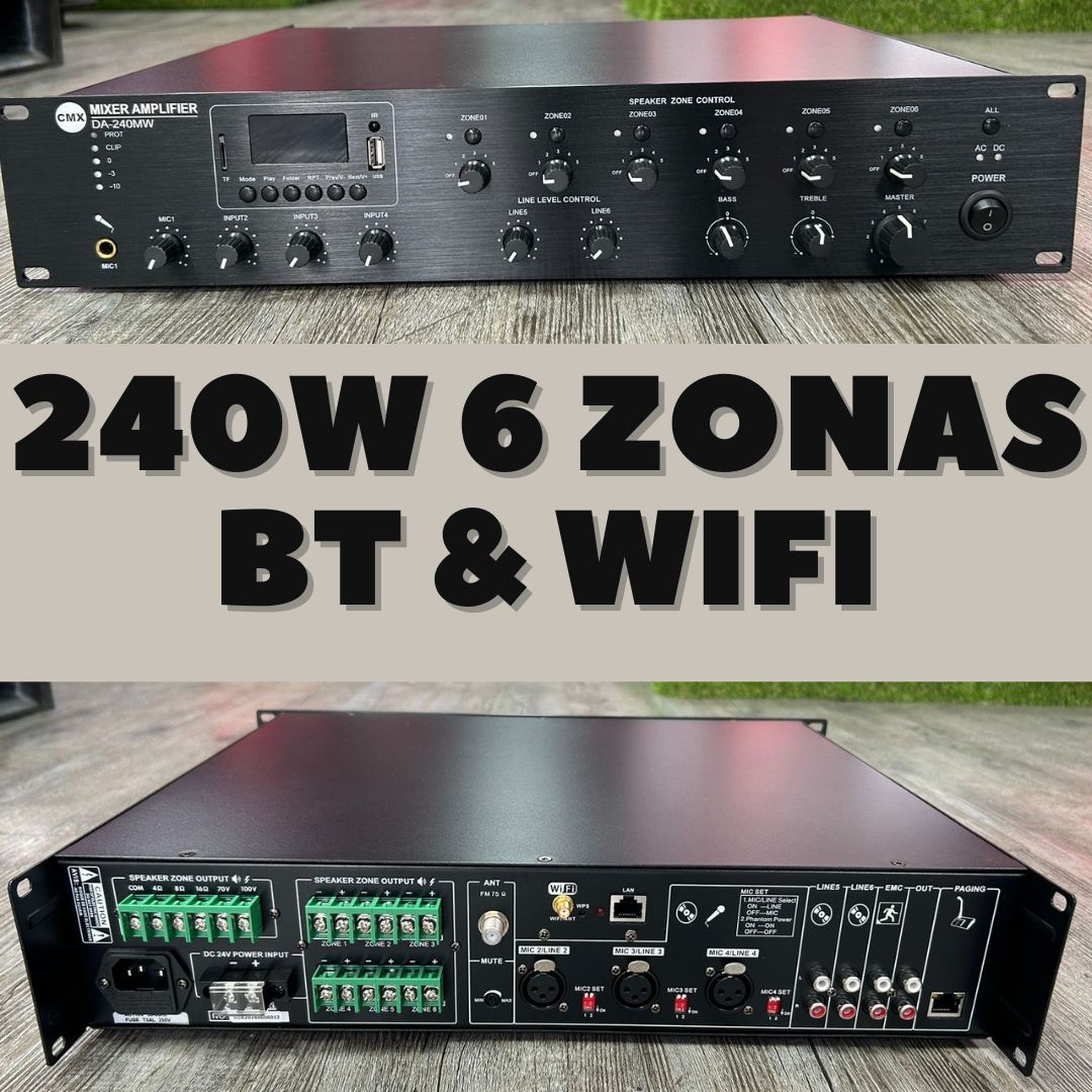 Amplificador PA de 240W DA-240MW de 6 zonas, WIFI/ USB/ SD/ FM/ BT