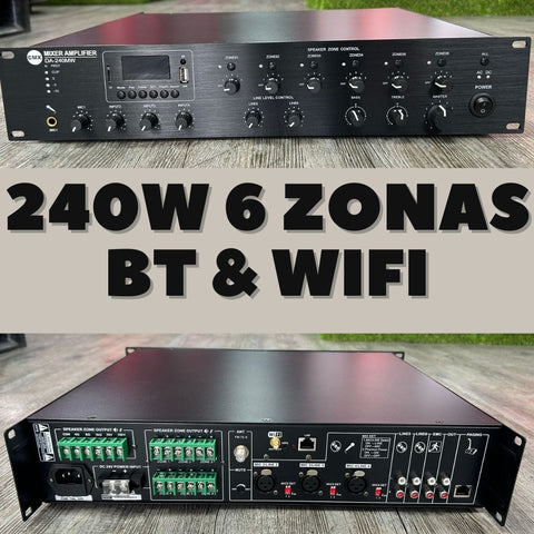 Amplificador PA de 240W DA-240MW de 6 zonas, WIFI/ USB/ SD/ FM/ BT
