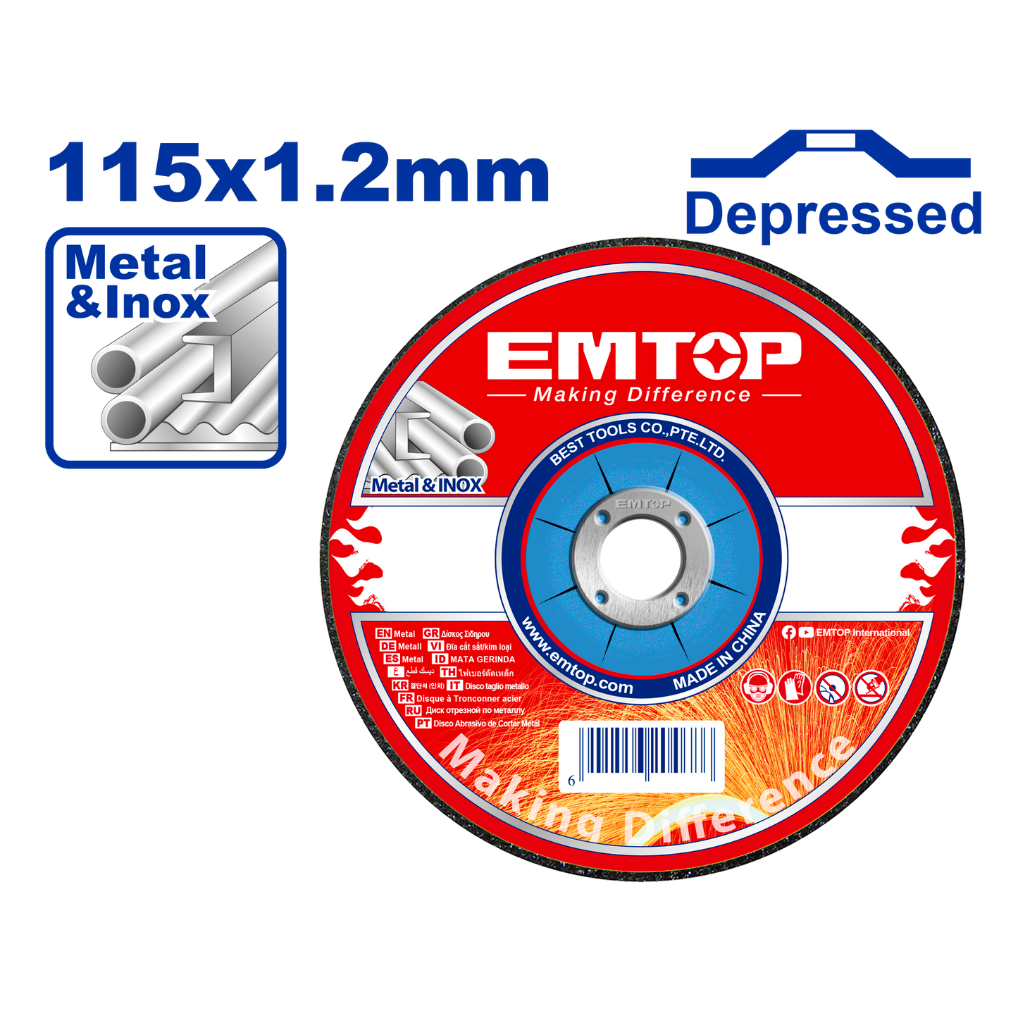 Disco de corte para metal con centro hundido de 4-1/2” Emtop EACD121152