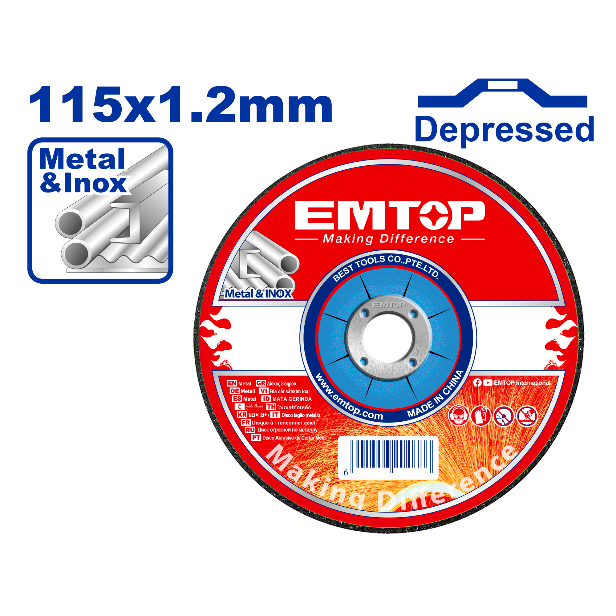 Disco de corte para metal con centro hundido de 4-1/2” Emtop EACD121152