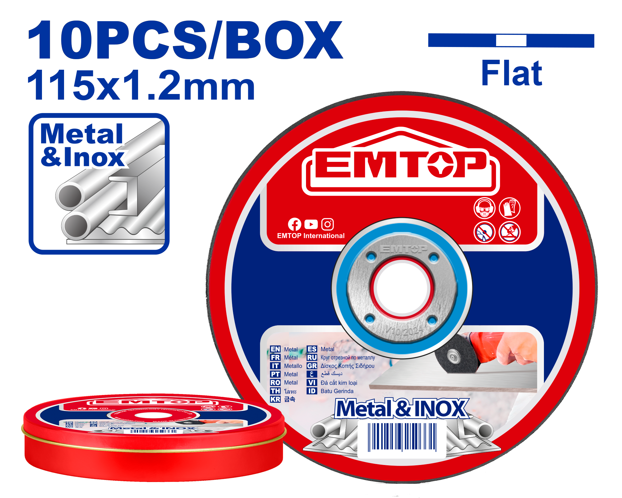 Caja con 10 discos de corte para metal y acero inoxidable de 4 pulgadas y media