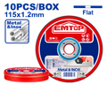 Caja con 10 discos de corte metal y acero inoxidable 4 pulgadas y media Emtop EACD121155