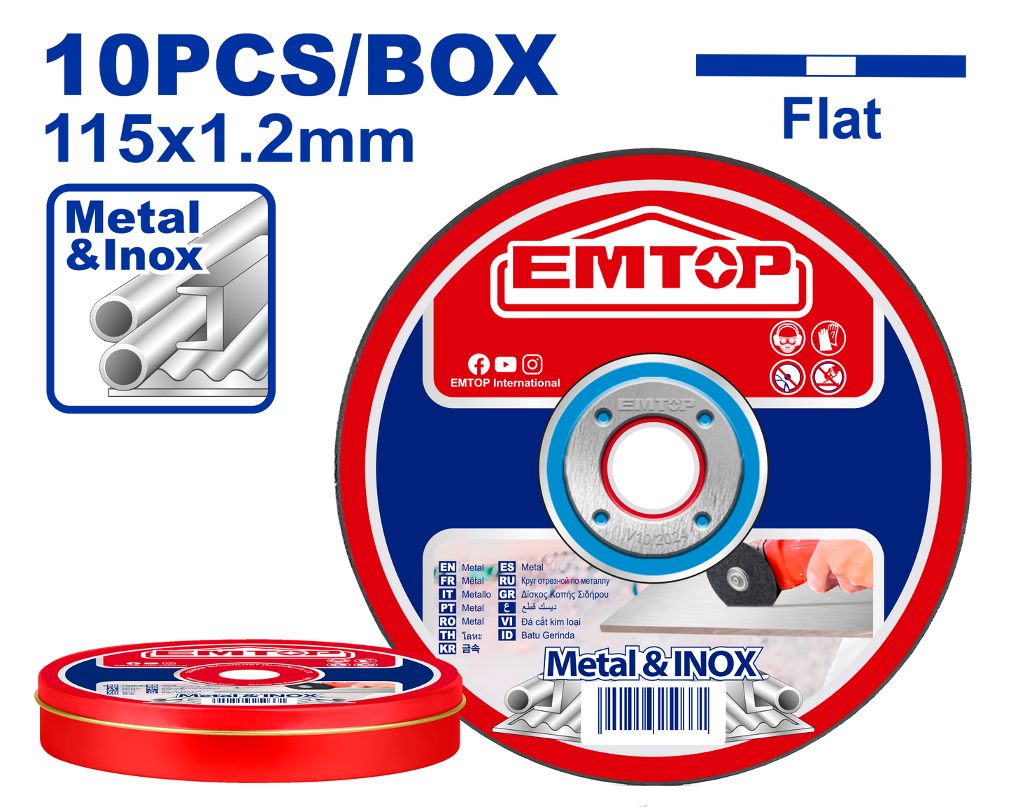 Caja con 10 discos de corte para metal y acero inoxidable de 4 pulgadas y media