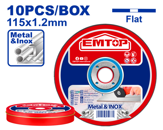 Caja con 10 discos de corte para metal y acero inoxidable de 4 pulgadas y media