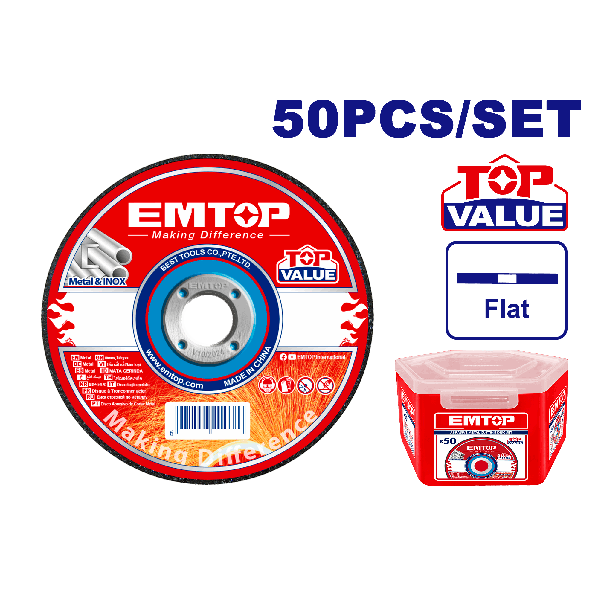 Caja con 50 discos de corte abrasivo de 4-1/2” para metal y acero inoxidable