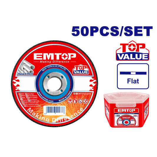 Caja con 50 discos de corte abrasivo de 4-1/2” para metal y acero inoxidable